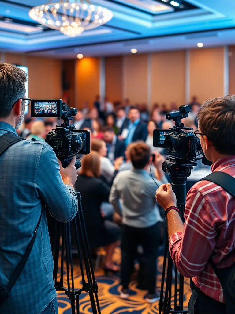 A team of videographers filming a corporate event.